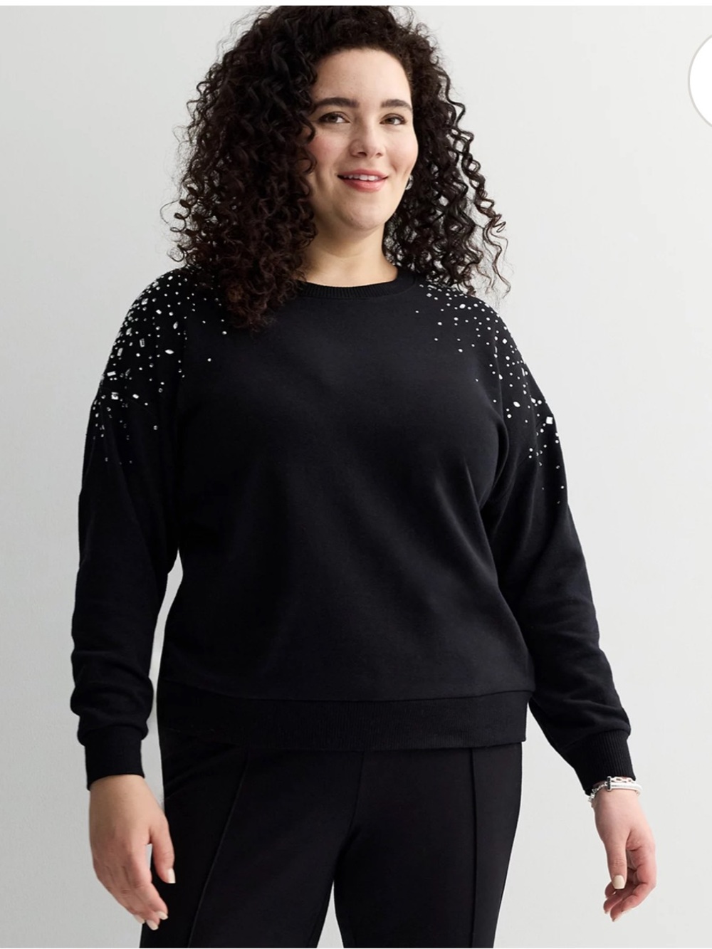 Truth Republic Black Crewneck Sweatshirt with Rhinestone Shoulder Accents Large